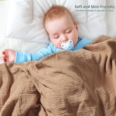 Muslin Swaddle Blankets for Newborn, 2 Pack Breathable Soft Receiving Blanket, Large 41 x 41 inches Swaddle Wrap Burping Clothes, Essentials Infant Shower Items. (Beige & Coffee) - Image 4