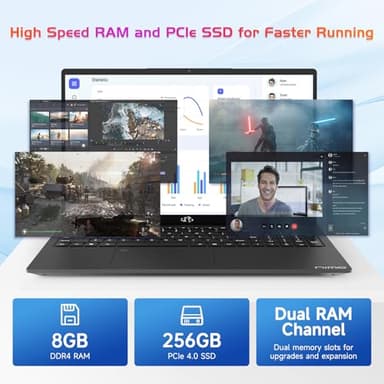 NIMO 17.3" IPS FHD-Laptop, Intel 6 Cores i3-1215U 8GB RAM 256GB SSD (Beat Ryzen 5 7520U, Up to 4.4GHz) Computer with 65W GaN Type C Backlit Keyboard Fingerprint, for Home Student and Business Gray - Image 2