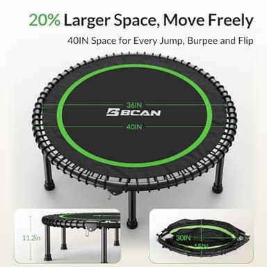 BCAN 40" Adult Fitness Trampoline with Durable Bungees, Stable & Quiet Exercise Rebounder,Great Mini Trampoline for Indoor/Garden Workout - Green - Image 7