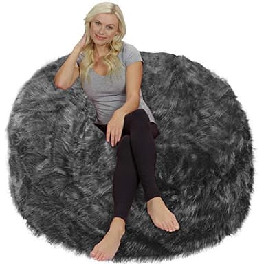 Chill Sack Bean Bag Chair - 5' Giant Memory Foam Lounge Chair with Soft Microfiber Cover – Cozy Furniture for Living Room, Dorm, & Kids' Rooms – Comfortable 5 Ft, Faux Long Fur Lounge Sofa, Gray - Image 3