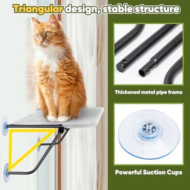 Cat Window Perch, cat Window Bed Hammock, Cat Hammock for Window, with 4 Strong Suction Cups, Metal Frame,Washable Shelf Cover, Fits 27" W X 13" H Glass Spaces (Large) - Image 3