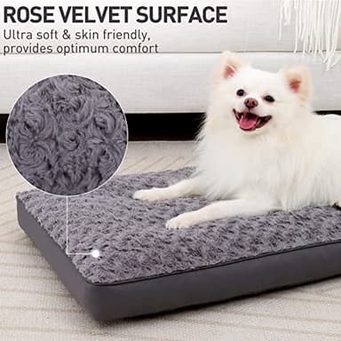 Dog Crate Bed Waterproof Dog Bed for Medium Pets Rose Velvet Soft Fluffy Washable with Removable Cover & Anti-Slip Bottom, 29 x 18 Inch, Gray - Image 2