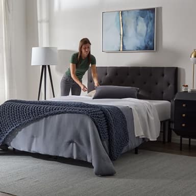 Lucid Mid-Rise Upholstered Headboard - Diamond Tufted - Padded Polyester - Adjustable Height from 34” to 46” - Easy Assembly - Bed Frame or Wall Mount - Sturdy - Charcoal - Queen Size - Image 3