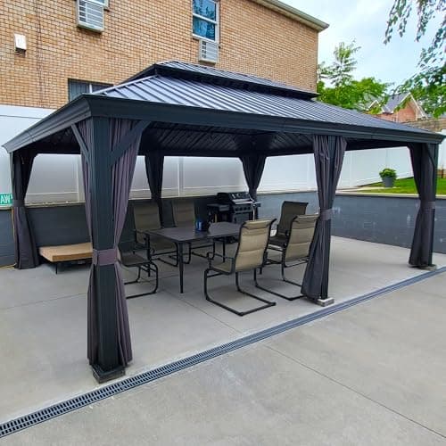 PURPLE LEAF 14' X 20' Outdoor Gazebo with Galvanized Steel Metal Roof Permanent Hardtop Gazebo for Patio Lawn and Garden Large Pavilion Grey - Image 1