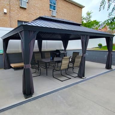 PURPLE LEAF 14' X 20' Outdoor Gazebo with Galvanized Steel Metal Roof Permanent Hardtop Gazebo for Patio Lawn and Garden Large Pavilion Grey - Image 1