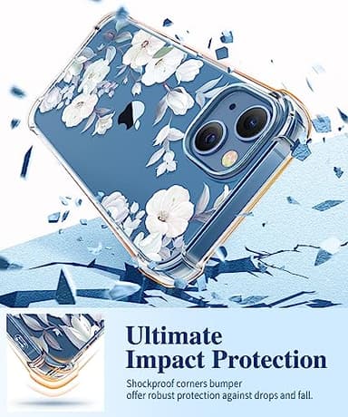 GVIEWIN Designed for iPhone 13 Case 6.1 Inch, with Tempered Glass Screen Protector + Camera Lens Protector Clear Flower Soft & Flexible Shockproof Floral Women Phone Cover (Hibiscus) - Image 4