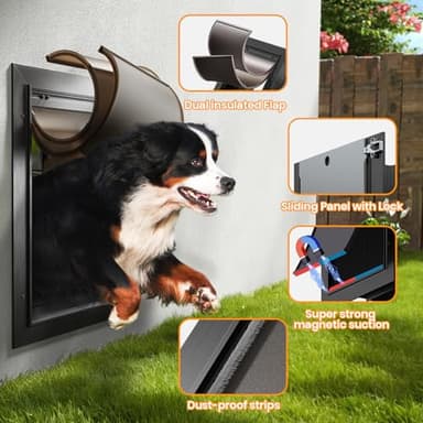 Dog Door for Wall, All Aluminum Large Doggy Door Doggie door, Pet Door Easy to Install, 2 Magnetic Flaps Energy Efficient, Wide Telescoping Tunnel for Interior & Exterior Walls, Pet Up to 110 Lb-Black - Image 3
