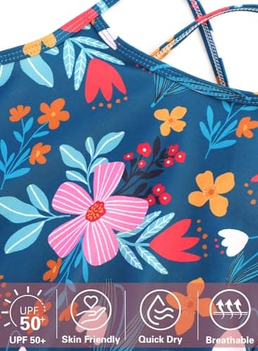 Girls Bathing Suits Green Floral One Piece UPF 50+ Sun Protection Swimwear Summer Quick Dry Beach Swim Suit for Kids Girl 5t 4t Swimsuit - Image 3