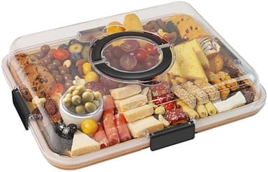 Renmxj Charcuterie Board with Clear Lid, Travel Portable Cheese Board Charcuterie Boxes Cutting Boards for Kitchen, House Warming Gifts New Home, Gifts for Women (6 Compartments Black) - Image 1