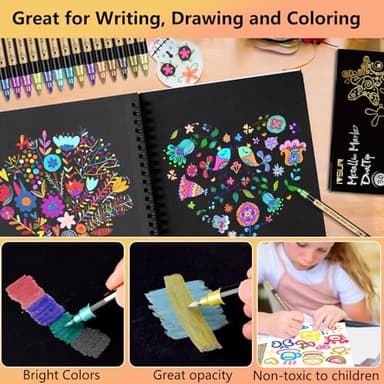 Metallic Marker Pens, 30 Colors Dual Tip Acrylic Paint Pens for Black Paper, Scrapbooking, Photo Album, Rock Painting, Paint Marker for DIY Arts & Crafts, Glass, Wood, Card Making, Scrapbook Supplies - Image 3