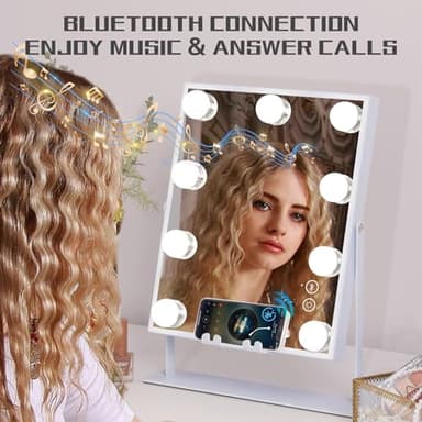 COOLJEEN Vanity Mirror with Lights and Bluetooth, Wireless Charging Lighted Vanity Mirror with Phone Stand, 9-Bulb 3 Color Lighting Tabletop Lighted Makeup Mirror, 360°Rotation - Image 2