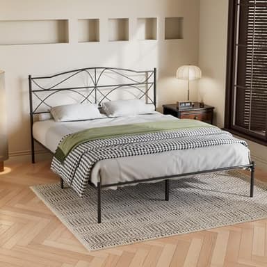 VECELO Full Size Metal Platform Bed Frame with Headboard and Footboard,Sturdy Slats Support Mattress Foundation, No Box Spring Needed,Dark Black - Image 5