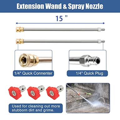 janz 14" Pressure Washer Surface Cleaner with 4 Wheels, Stainless Steel Housing, 1/4" Quick Plug, 2 Extension Wands, 2 Replacement Nozzles and 3 Spray Nozzles, 4000 PSI - Image 6