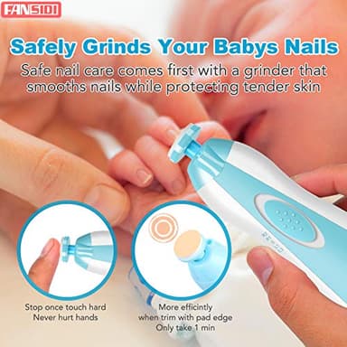 Baby Nail Trimmer Electric, FANSIDI Baby Nail Clippers Safe Baby Nail File Kit with Extra 12 Replacement Pads, Trim Polish Grooming Kit for Newborn Infant Toddler or Adults Toes Fingernails Care, Blue - Image 5