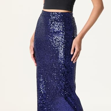 The Drop Women's Bianca Sequin Midi Skirt, Navy, XXS - Image 3
