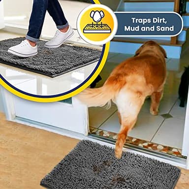 Muddy Mat® Shown on TV Super Absorbent Microfiber Dog Door Mat for Muddy Paws, Non-Slip Washable Pet Rug, Quick Dry Chenille Entryway Carpet, Machine Washable Indoor Outdoor mat, Grey 30"x19" - Image 3