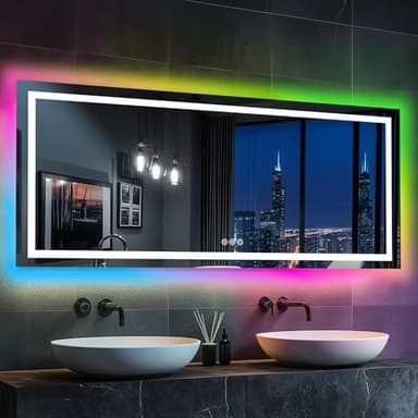 Antok 28"x 60" LED Bathroom Mirror with Lights, Anti-Fog, Dimmable, Lighted Vanity Mirror with Tempered Glass, Memory Function, 11 Light Modes, Safe Use, Horizontal, Vertical - Image 3
