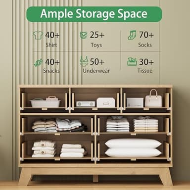 Fluted Dresser for Bedroom with 7 Drawers, 48" Wide Modern Chest of Drawers with Metal Handle, Wood Dresser TV Stand, Wooden Closet Clothes Storage Organizer for Living Room, Hallway, Natural Oak - Image 3