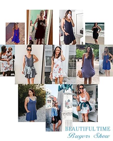 MISFAY Women's Summer Spaghetti Strap Casual Swing Tank Beach Cover Up Dress with Pockets(Purple Gray,3XL) - Image 5
