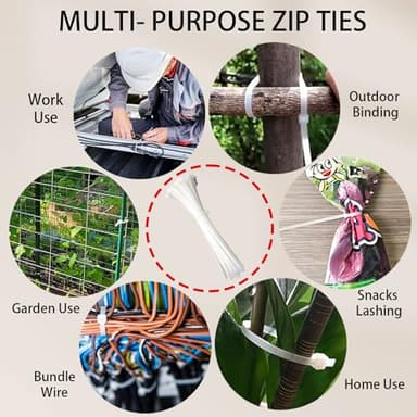 Zip Ties Assorted Sizes 4+6+8+12 Inch, 400 Pack, White Cable Ties for Multi-Purpose, Nylon/Plastic Wire Ties for Home Improvement, Office & Outdoor Use (Clear-Colored Style). - Image 7