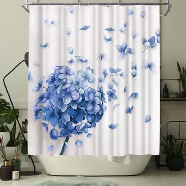 WELMECO Hydrangea Flower Shower Curtain Nature Flower Shower Curtain Elegant Bathroom Set Polyester Fabric, 72x72inch (Blue) - Image 6