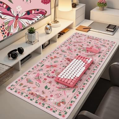 iCasso Pink Desk Pad Mat, XXL Large Mouse Pad, Desk Matt for Desktop, Anti-Slip Big Mousepad with Stitched Edges, Mouse Mat for Computer(Pink) - Image 7