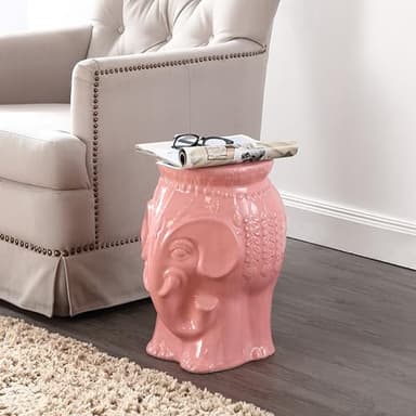 JONATHAN Y TBL1026C Orla 18.5" Modern Bohemian Elephant Ceramic Indoor/Outdoor Garden Stool Modern, Bohemian, Mid-Century, Classic, Traditional, Cottage, Patio, Garden, Bathroom, Living Room, Pink - Image 2