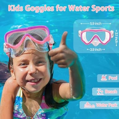 Freela Kids Mask Swim Goggles Swimming Goggles for 6-14 4-7 8-12, Kids Swim Goggles with Nose Cover Anti Fog Clear View Snorkeling Gear Mask Youth Girls Boys Junior Water Pool Beach Open Water Glasses - Image 2