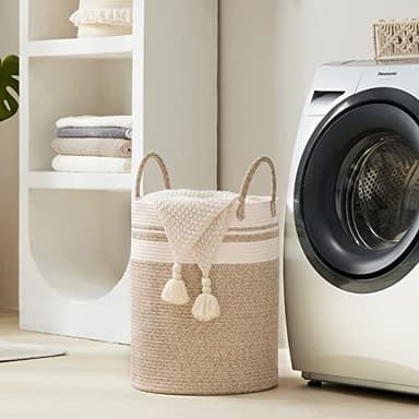YOUDENOVA Woven Rope Laundry Hamper Basket, 58L Tall Laundry Basket for Blanket Organizer- Clothes Hamper for Bedroom Storage, Baby Kids Nursery Hamper-Large-Brown - Image 5