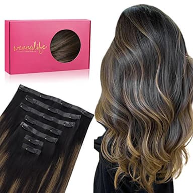 WENNALIFE Seamless Clip In Hair Extensions Human Hair, 24 Inch 160g 7pcs Natural Black Mixed Chestnut Brown Hair Extensions Clip in Human Hair Invisible PU Skin Weft Natural Remy Human Hair Extensions - Image 1