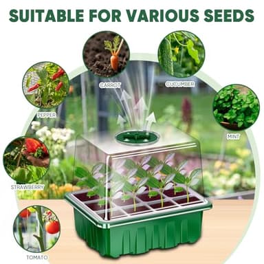 AONYIYI Seed Starter Tray with Grow Light,5 Pack 60 Cells Timed Light Plant Starter Set,Adjustable Brightness Plant Germination Trays,Reusable Plastic Germination Trays - Image 6