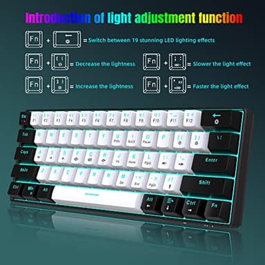 Snpurdiri 60% Wired Mechanical Gaming Keyboard, Ice Blue LED Backlit 61 Keys Mini Wired Office Keyboard for Windows Laptop PC Mac (Black-White, Red Switches) - Image 4