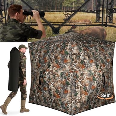 Hunting Blind with Carrying Bag, 360 Degree See Through Ground Blind for 2-3 Person, Pop Up Camouflage Hunting Tent Portable Concealed for Deer and Turkey - Image 9