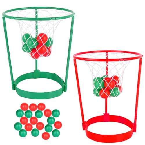 2 Pack Head Hoop Basketball Party Game for Kids and Adults Carnival Game Adjustable Basket Net Headband with 20 Balls for Carnival Party Birthday Party Family Indoor Outdoor Game (Red + Green) - Image 1