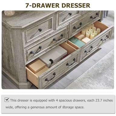 T4TREAM Farmhouse 7 Drawers Dresser for Bedroom, 54" Wide Wood Rustic Chest of Drawers with Natural Texture, Vintage Design, Storage Dressers Organizer for Bedroom, Living Room Light Rustic Oak - Image 3