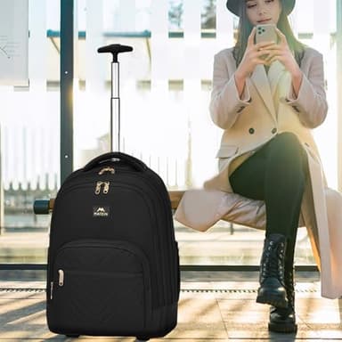 MATEIN Rolling Backpack for Women, 17 inch Water Resistant Wheeled Laptop Backpack, Large Carry On Luggage Travel Backpack with Wheels, Trolley Suitcase Business Overnight Roller Bag for Adults, Black - Image 9