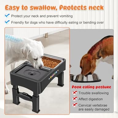 Decflow 3-in-1 Elevated Dog Bowls, 4 Height Adjustable Raised with Stainless Steel, Slow Feeder, No Spill Water Bowl, DIY Stickers Foldable Pet Bowl for Medium Large Dogs - Image 3