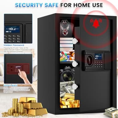 2.6 Cuft Fire Proof Safe for Home Documents, Home Safes Fireproof Waterproof, Fireproof Safe Box with LCD Digital Keypad, Alarm System, Hidden Code, Safety Box For Money Medicine Jewelry - Image 3