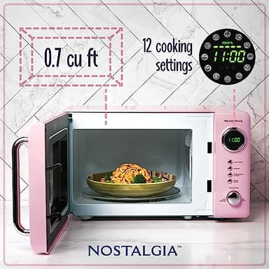 Nostalgia Retro Compact Countertop Microwave Oven 0.7 Cu. Ft. -700-Watts with LED Digital Display-Child Lock-Easy Clean Interior-Pink - Image 2