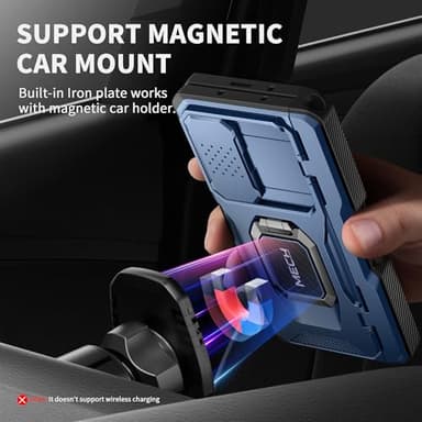 TONGATE for Z Fold 6 Case with Ring Stand, Built-in S Pen Holder & Glass Screen Protector Shockproof Rugged Z6 Phone Case with Slide Camera Cover & Belt Clip for Samsung Galaxy Z Fold 6 2024, Blue - Image 6