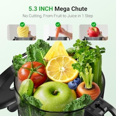 Aeitto Cold Press Juicer, 5.3" Extra Large Feed Chute, Masticating Juicer Machines, Fit Whole Vegetables & Fruits, Professional Juice Maker,Self Feeding, High Juice Yield, Easy to Clean - Image 4