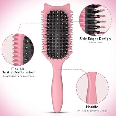 Curl Defining Brush, Curly Hair Brush for Curls Waves & Coils, Define, Volumize, Detangle Women Girls Curls, Reduce Hair Pulling Frizz, Fun Cat-Head Design, Pink, 1PCS - Image 3