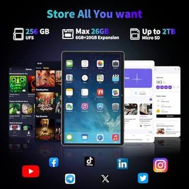 2025 Android 15 Tablet with Keyboard, 26GB(6+20)RAM+256 Storage(Expand to 2TB), 8000mAh Battery, Widevine L1, 10 Inch 2-in-1 Tablets with 5G/2.4G WiFi, BT5.0, GMS Certified, Mouse, Case, Stylus(Black) - Image 3