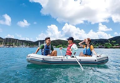 INTEX 68376EP Mariner 4 Inflatable Boat Set: Includes Deluxe 54in Boat Oars and High-Output Pump – Wear-Resistant Keel – Removable Fishing Rod Holders – 4-Person – 1100lb Weight Capacity - Image 7