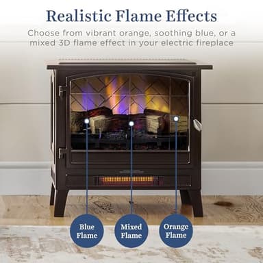 Country Living Infrared Freestanding Electric Fireplace Stove Heater in Bronze | Multiple Flame Colors, Metal Design with Faux Wooden Logs | Alexa/WiFi Enabled - Remote Included - Image 4