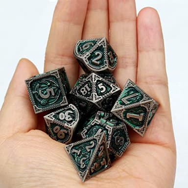 Haxtec DND Dice Set Metal D&D Dice Set with Leather Dice Bag Antique Iron Green Metal Polyhedral Dice Compatible with Dungeons and Dragons TTRPG Gifts - Image 7