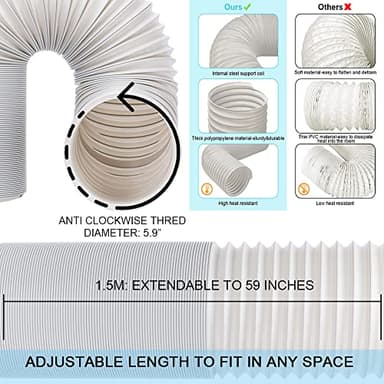 Kerykwan Portable Air Conditioner Window Vent Kit with 5.9” Exhaust Hose Adjustable Portable AC Window Kit for Ducting Universal Portable AC Seal Panel for Horizontal&Vertical Window - Image 3