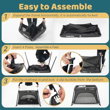 Pamo Babe Travel Crib Lightweight Baby Playard with Mattress Compact Play Yard with Detachable Legs - Image 6