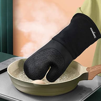 sungwoo Extra Long Silicone Oven Mitts, Heat Resistant Oven Gloves with Quilted Liner Non-Slip Textured Grip Perfect for BBQ, Baking, Cooking and Grilling - 1 Pair 14.6 Inch Black - Image 7