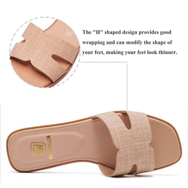 FW FRAN WILLOR Women's Flat Sandals Dressy Comfortable Slide Sandals Fashion Square Open Toe Slip On Beach Sandals for Summer - Image 3